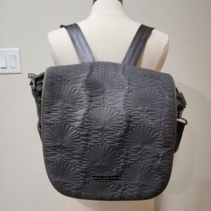 Petunia Pickle Bottom Boxy Gray Diaper Bag w/ Mod Flower Design Backpack Convert